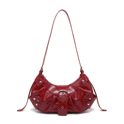 Women's Distressed Vegan Leather Clutch Shoulder Bag in Cherry Red