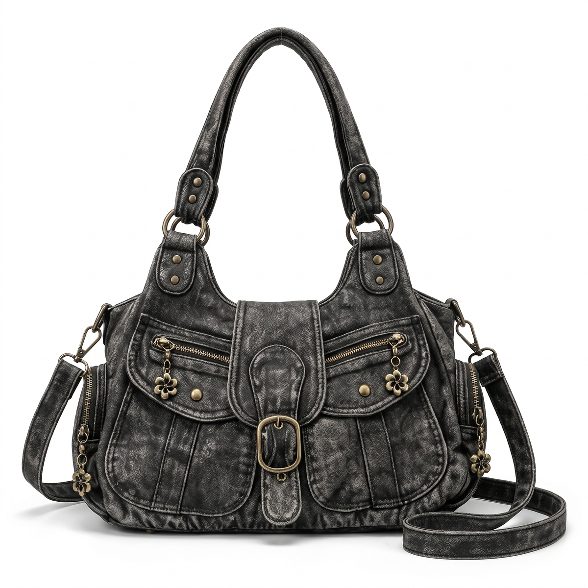 Women's Distressed Denim Shoulder Bag, front view