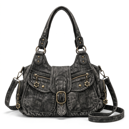 Women's Distressed Denim Shoulder Bag, front view