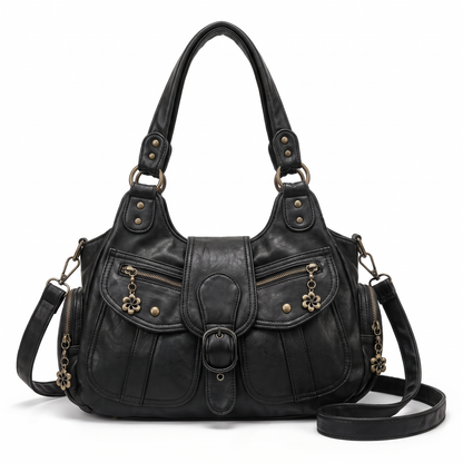 Women's Distressed Denim Shoulder Bag in Black