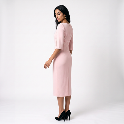 Sunoire womens elegant pearl embellished midi dress chic bodycon cape sleeve cocktail dress three quarter 01
