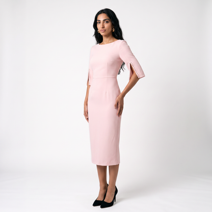 Sunoire womens elegant pearl embellished midi dress chic bodycon cape sleeve cocktail dress torso crop 01