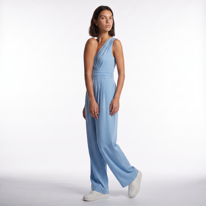 Sunoire womens elegant v neck jumpsuit sophisticated sleeveless wide leg design three quarter 01