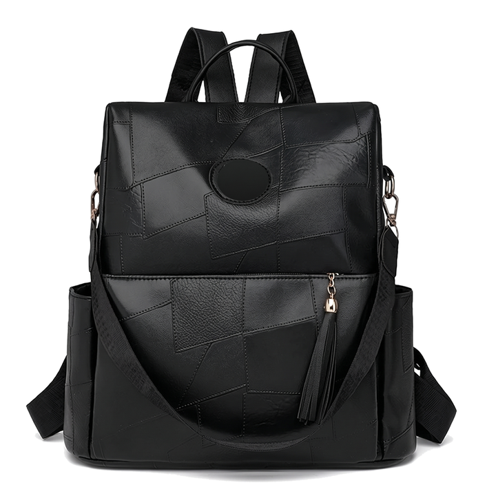 Women's Faux Leather Back Zip Backpack, front view
