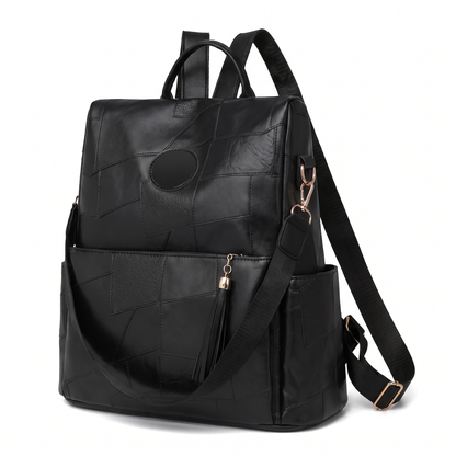 Women's Faux Leather Back Zip Backpack, three-quarter view