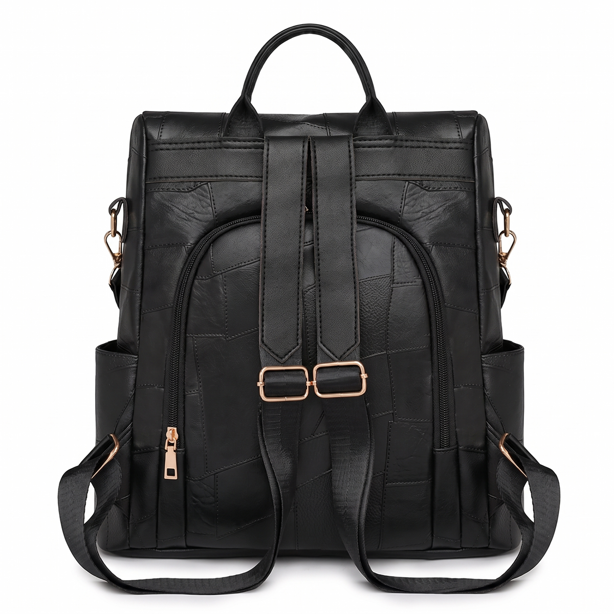 Women's Faux Leather Back Zip Backpack, back view