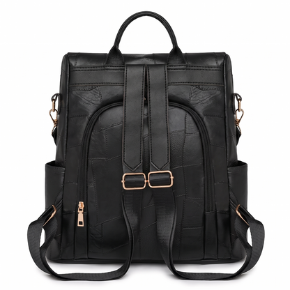 Women's Faux Leather Back Zip Backpack, back view