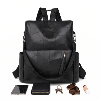 Women's Faux Leather Back Zip Backpack, what fits inside