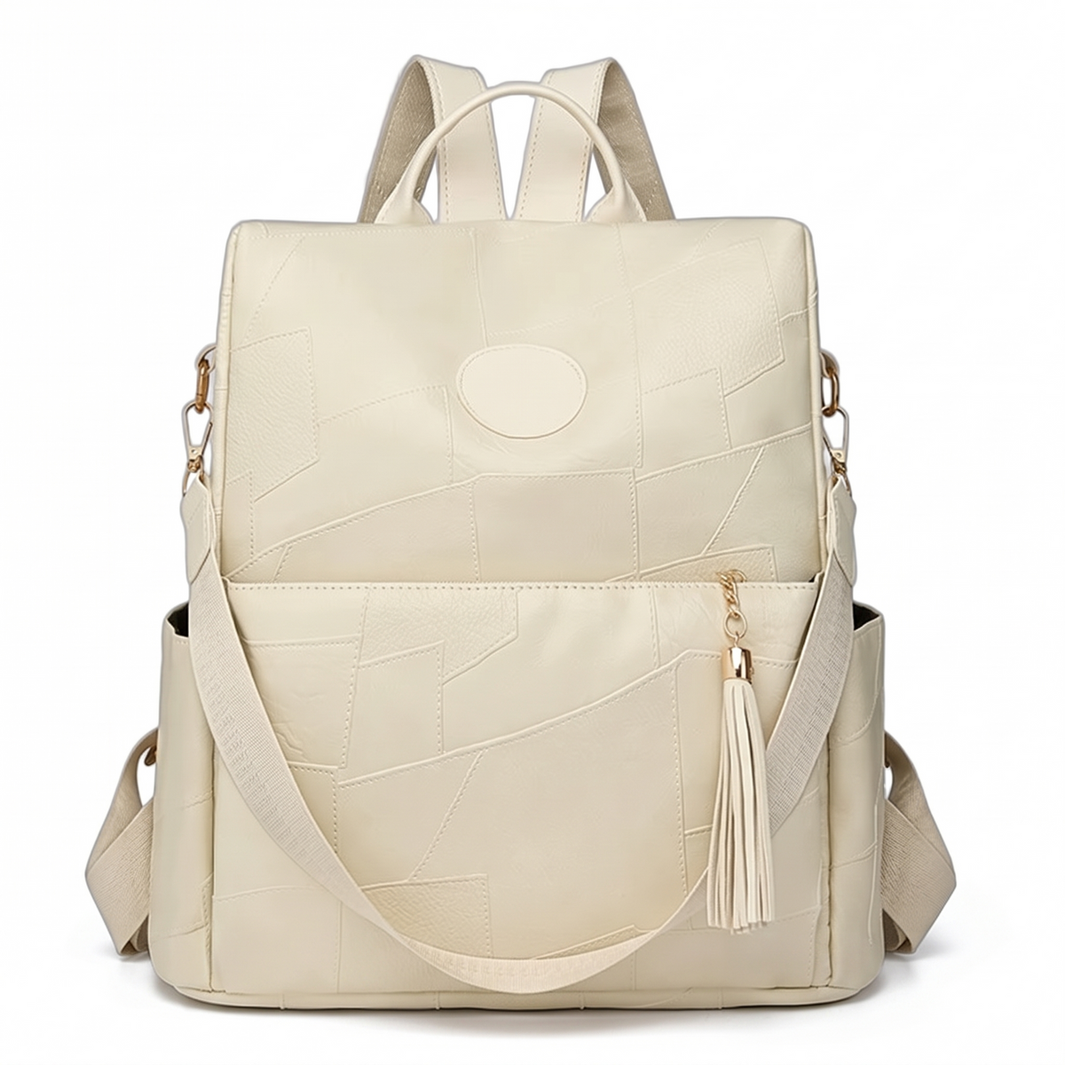 Women's Faux Leather Back Zip Backpack in Cream