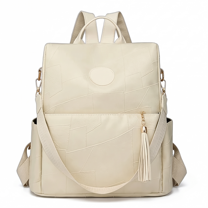 Women's Faux Leather Back Zip Backpack, Black City Backpack Purse — Cream
