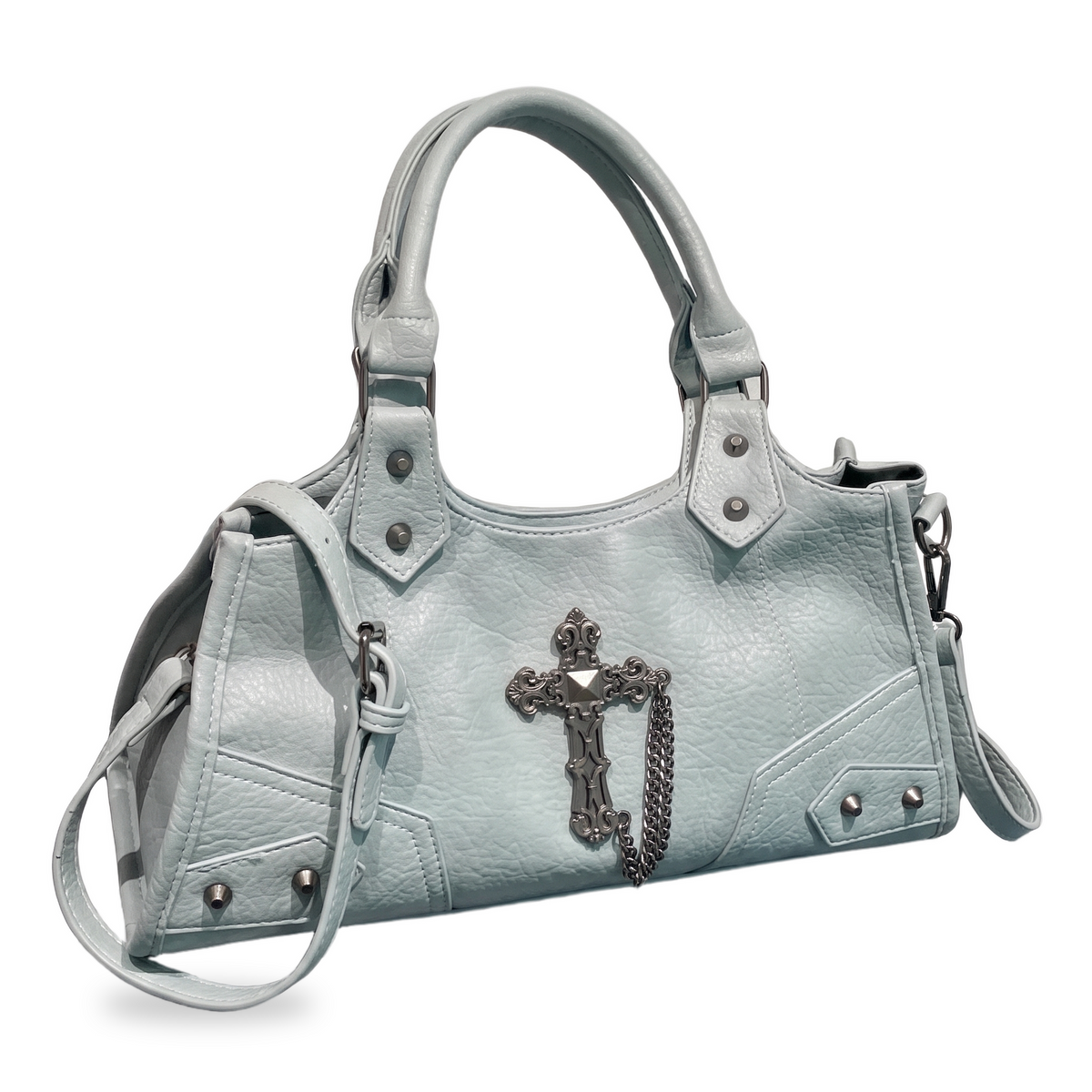 Women's Vegan Leather Biker Shoulder Bag, front view