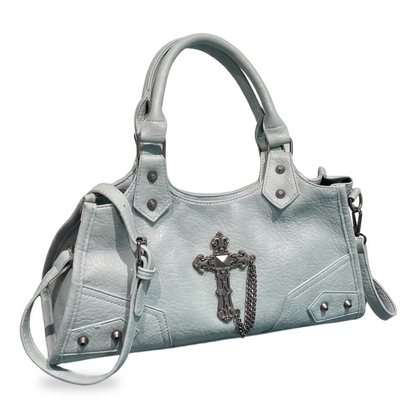 Women's Vegan Leather Biker Shoulder Bag, front view