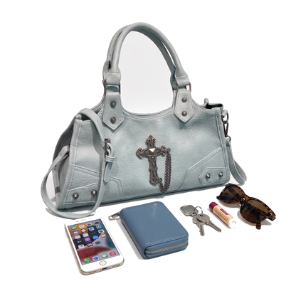 Women's Vegan Leather Biker Shoulder Bag, what fits inside