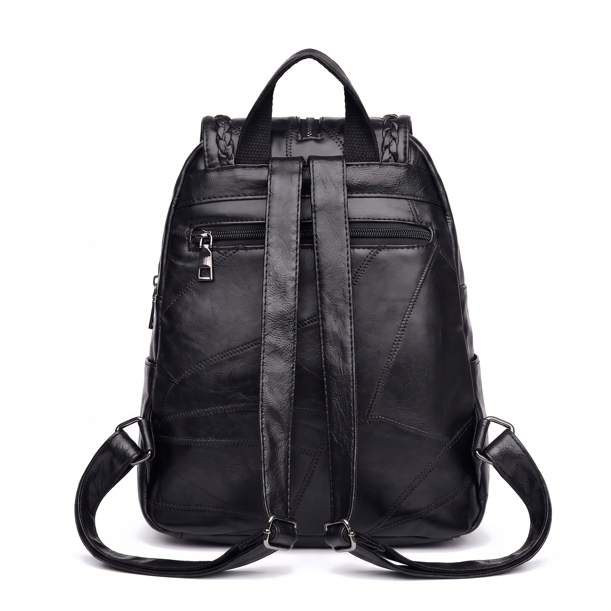 Women's Faux Leather Braided Flap Backpack, back view