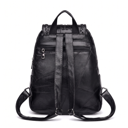 Women's Faux Leather Braided Flap Backpack, back view