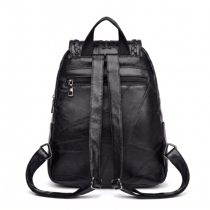 Women's Faux Leather Braided Flap Backpack, back view