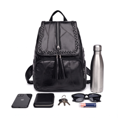 Women's Faux Leather Braided Flap Backpack, what fits inside