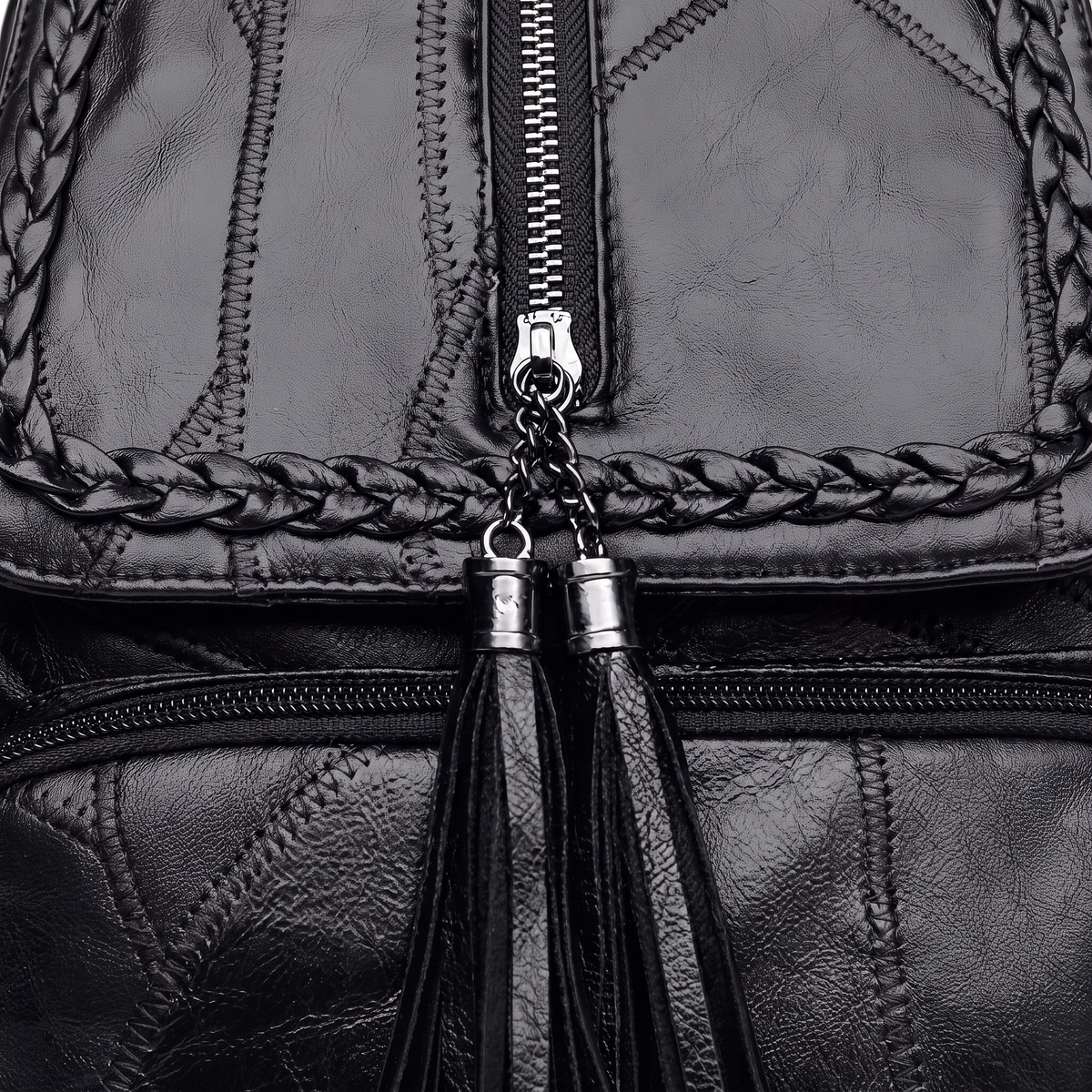Women's Faux Leather Braided Flap Backpack, hardware close-up