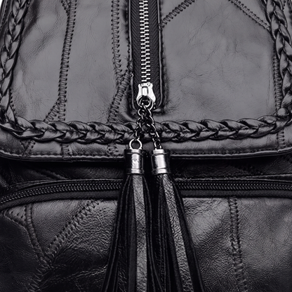 Women's Faux Leather Braided Flap Backpack, hardware close-up