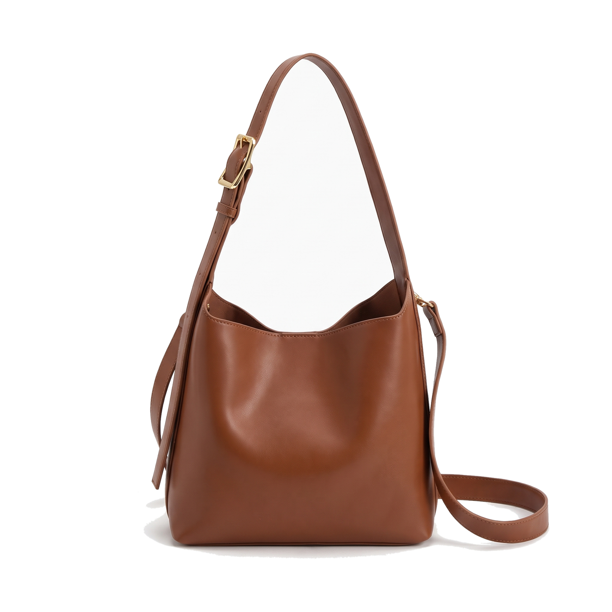 Women's Faux Leather Bucket Shoulder Bag, front view
