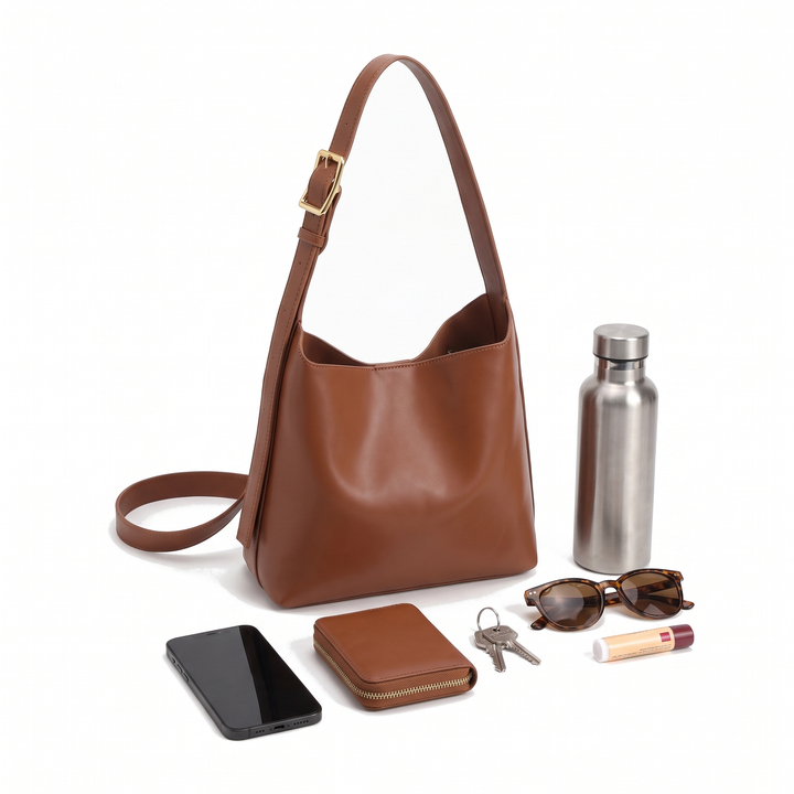 Women's Faux Leather Bucket Shoulder Bag, what fits inside
