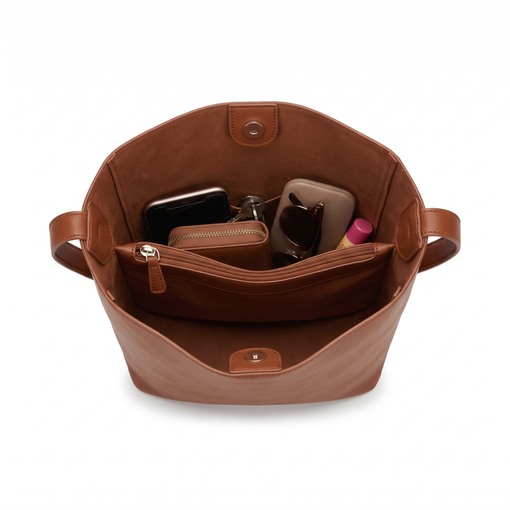 Women's Faux Leather Bucket Shoulder Bag, interior
