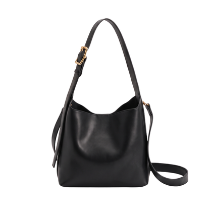 Women's Faux Leather Bucket Shoulder Bag in Black