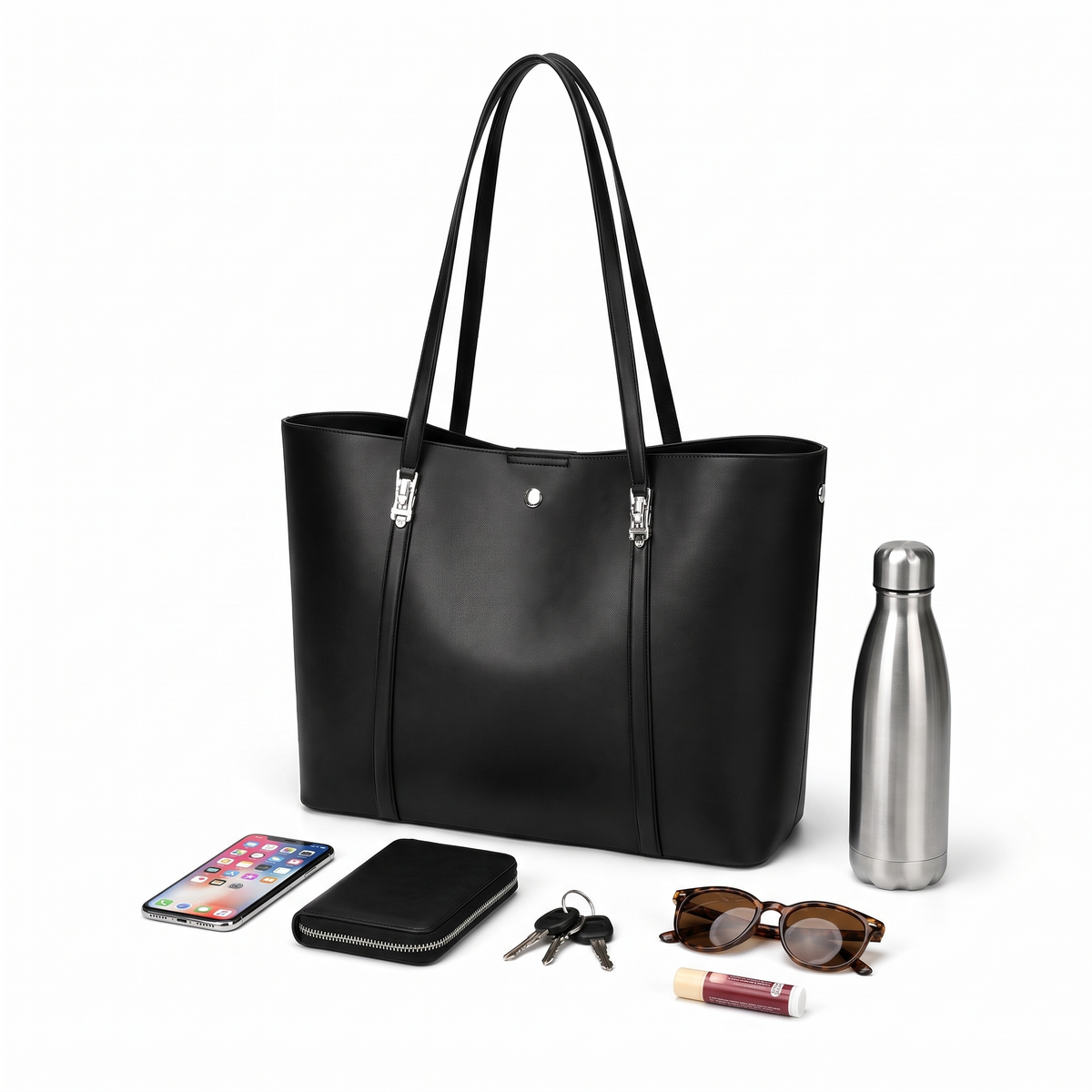 Women's Faux Leather Clasp Tote Bag, what fits inside