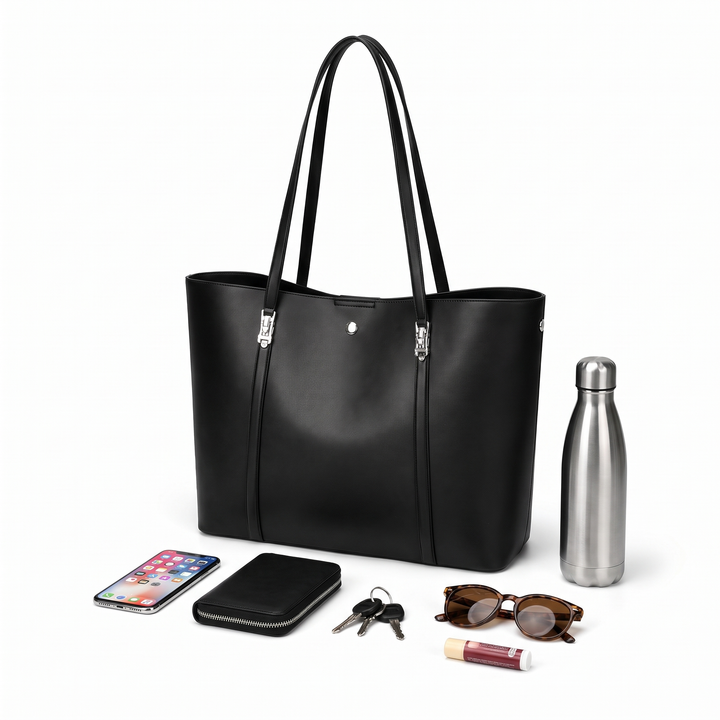 Women's Faux Leather Clasp Tote Bag, what fits inside