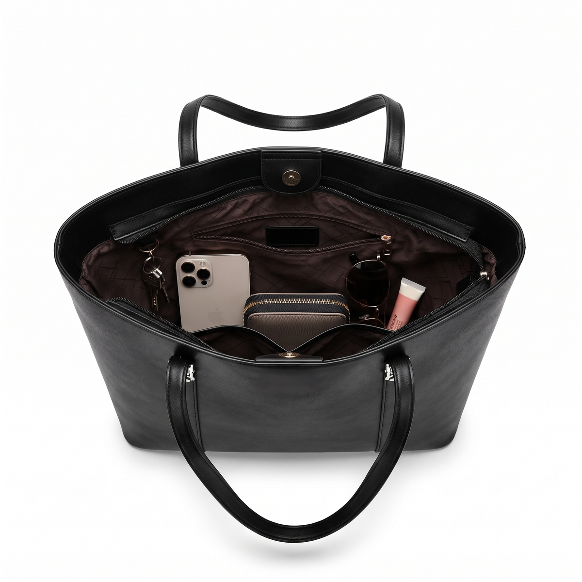 Women's Faux Leather Clasp Tote Bag, interior