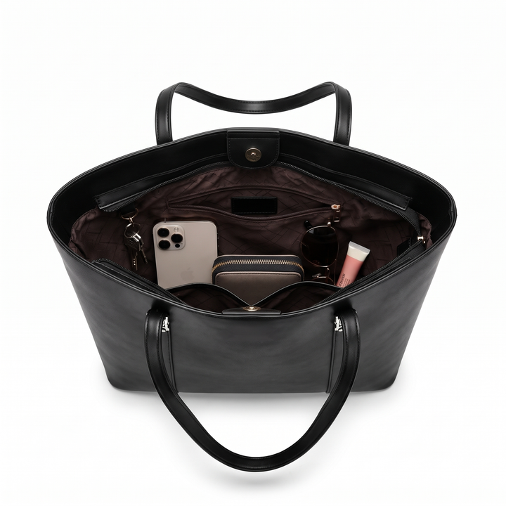 Women's Faux Leather Clasp Tote Bag, interior