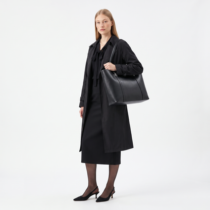 Women's Faux Leather Clasp Tote Bag, worn by a model