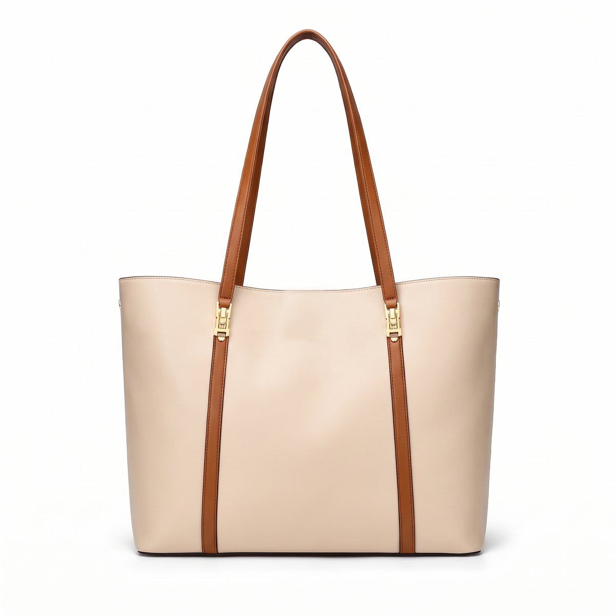 Women's Faux Leather Clasp Tote Bag in Beige