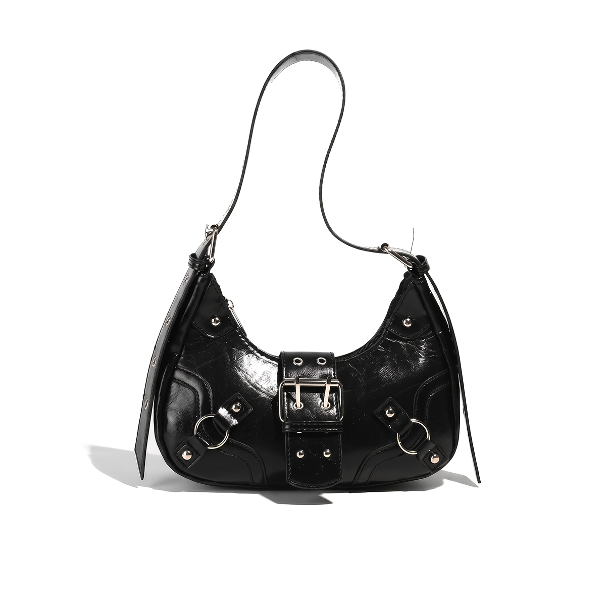 Women's Vegan Leather Crescent Shoulder Bag, front view