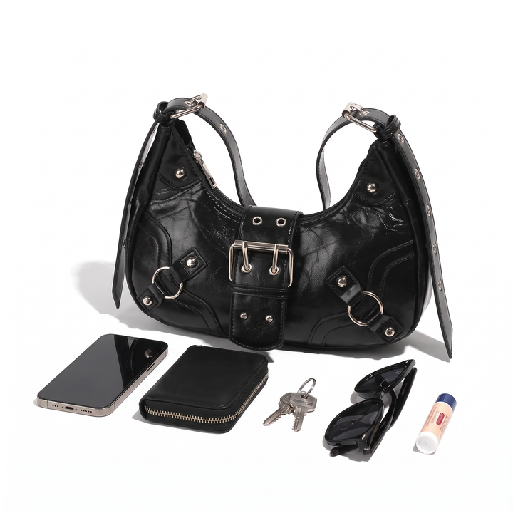 Women's Vegan Leather Crescent Shoulder Bag, what fits inside