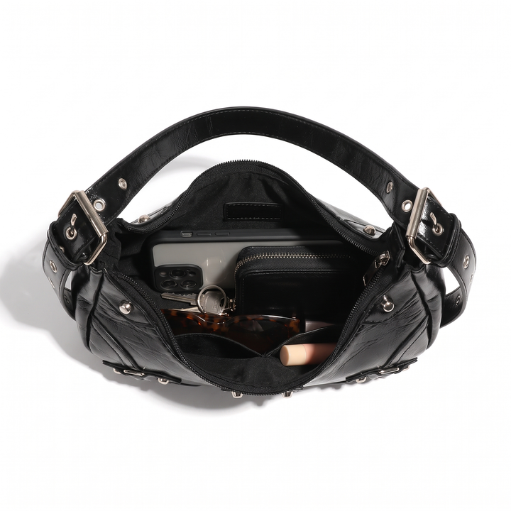 Women's Vegan Leather Crescent Shoulder Bag, interior