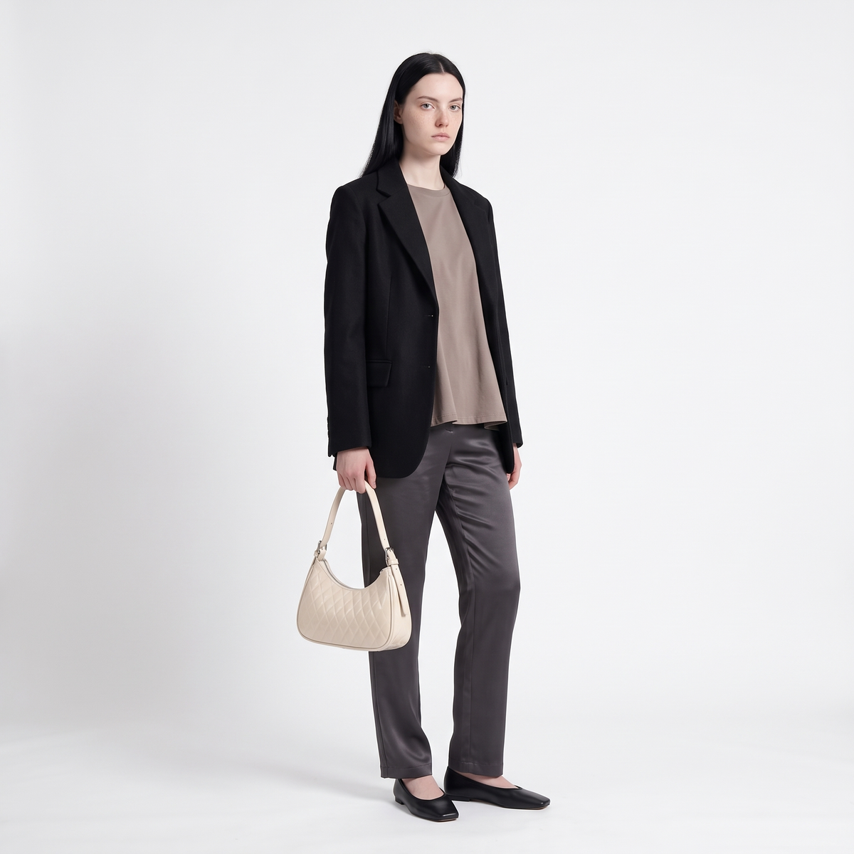 Women's Vegan Leather Crescent Shoulder Bag, worn by a model