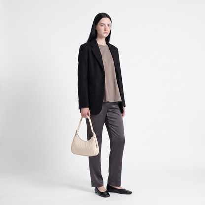 Women's Vegan Leather Crescent Shoulder Bag, worn by a model