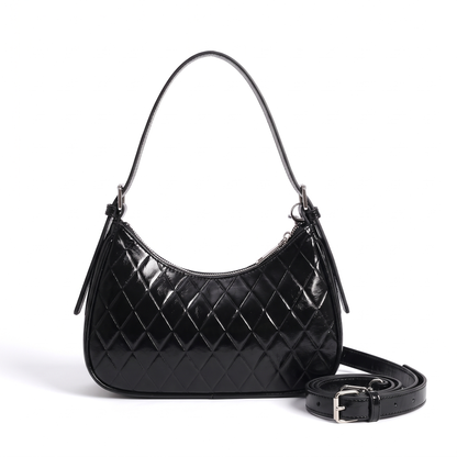 Women's Vegan Leather Crescent Shoulder Bag in Black