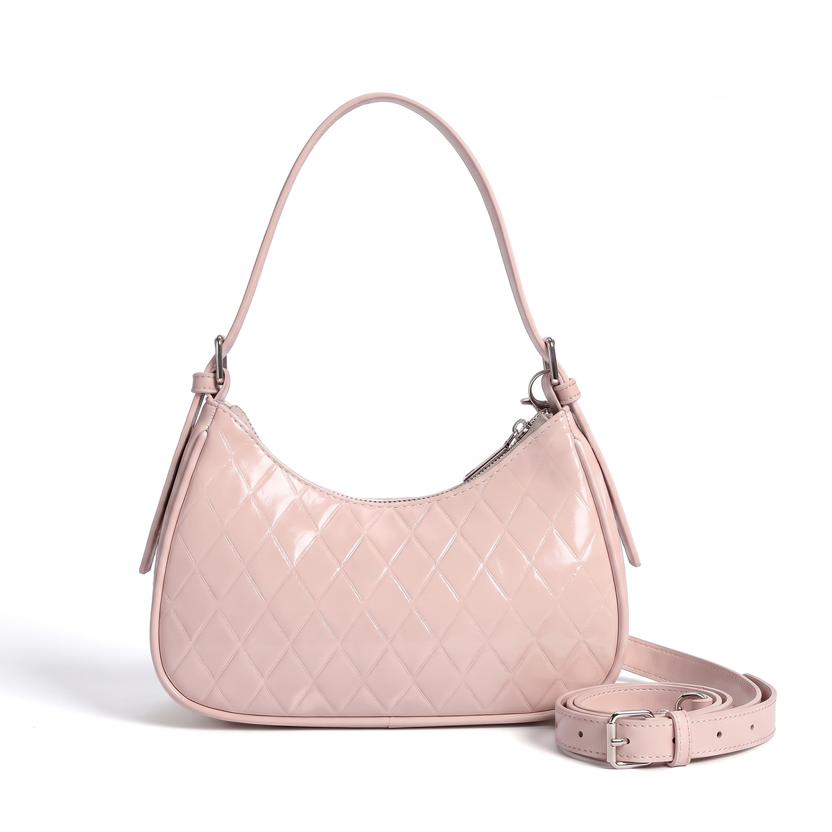Women's Vegan Leather Crescent Shoulder Bag in Blush Pink