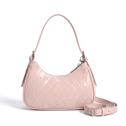 Women's Vegan Leather Crescent Shoulder Bag in Blush Pink