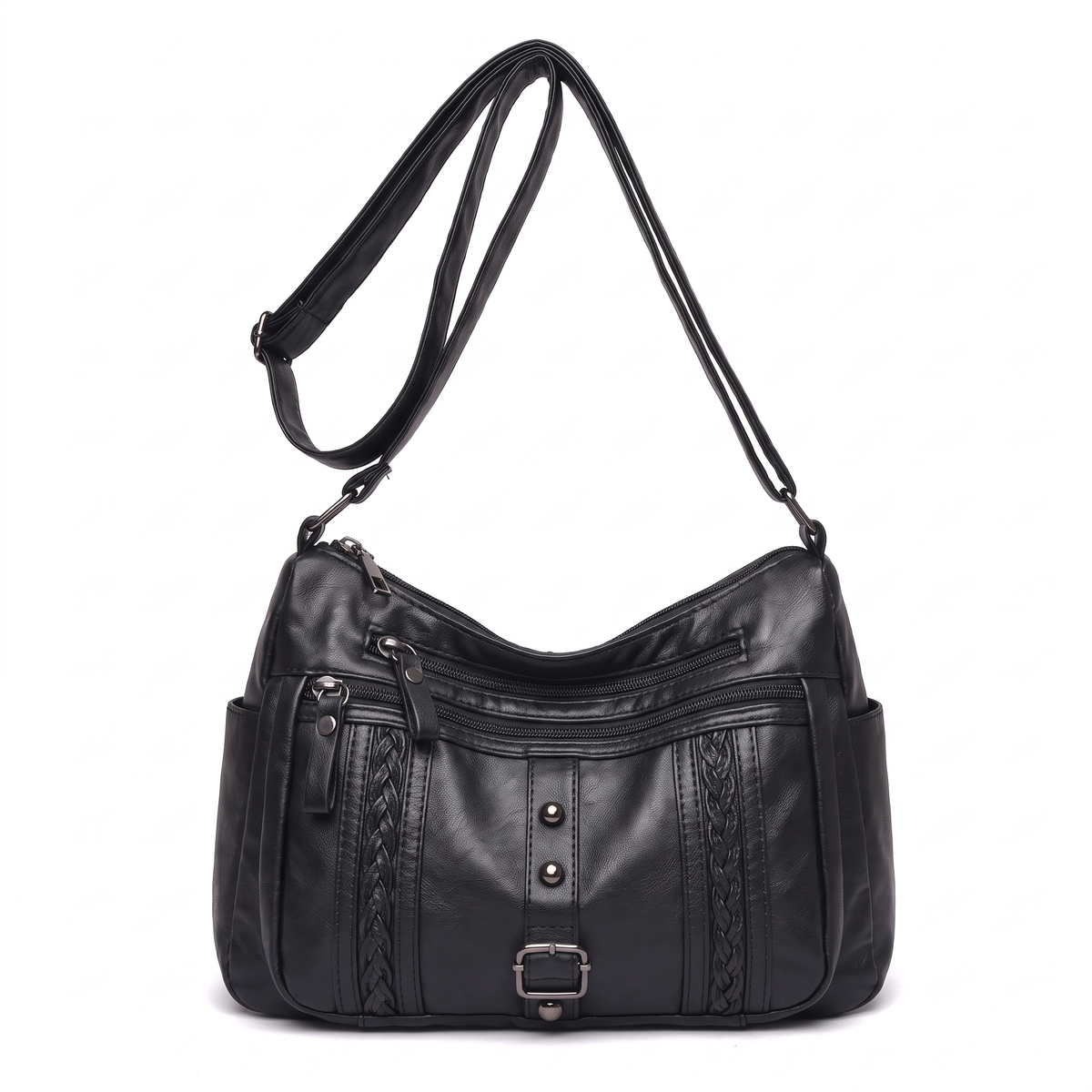 Women's Vegan Leather Crossbody Bag in Black