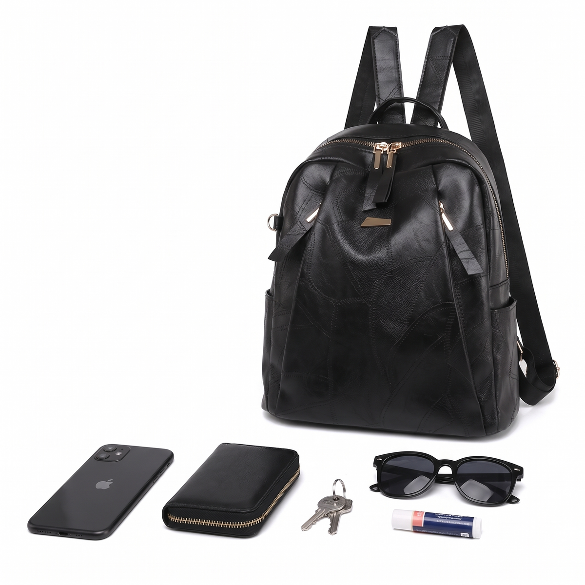 Women's Faux Leather Dome Backpack, what fits inside
