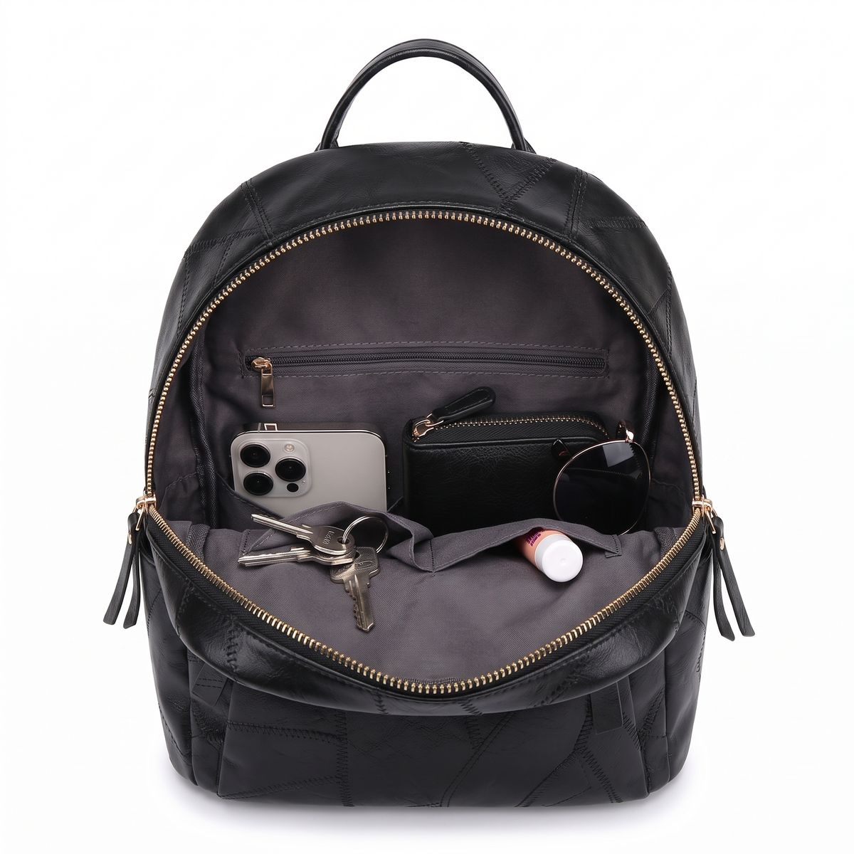 Women's Faux Leather Dome Backpack, interior