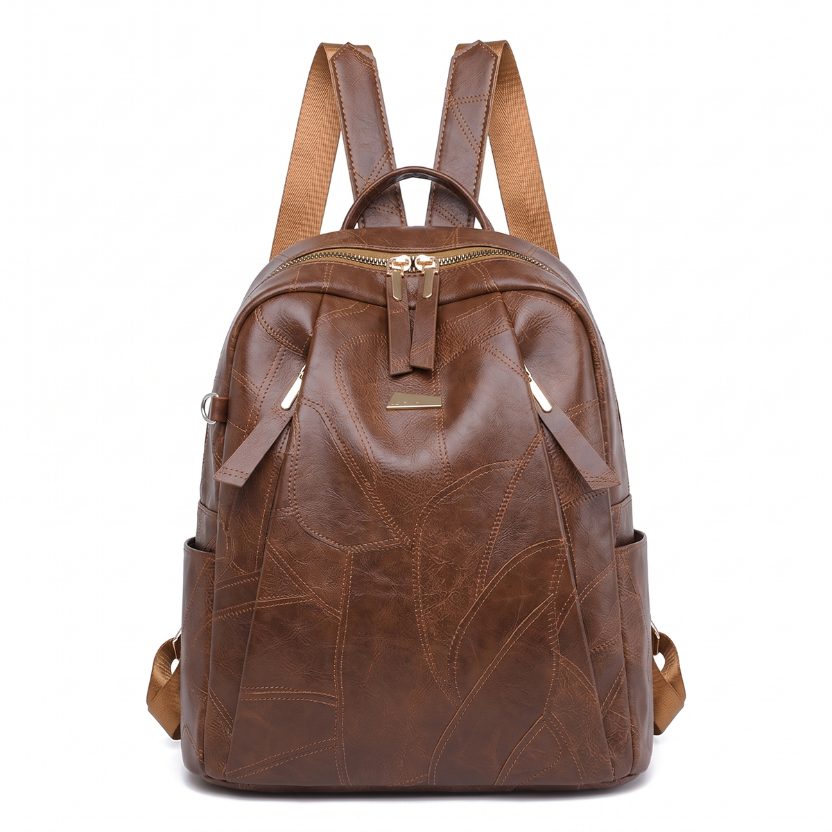 Women's Faux Leather Dome Backpack in Chestnut Brown