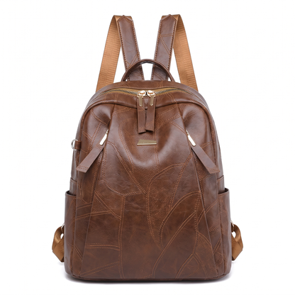 Women's Faux Leather Dome Backpack in Chestnut Brown
