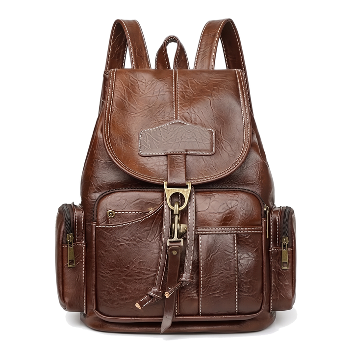 Women's Faux Leather Drawstring Backpack, front view