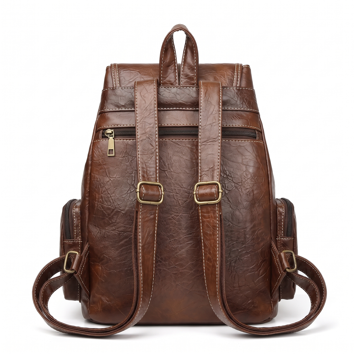 Women's Faux Leather Drawstring Backpack, back view
