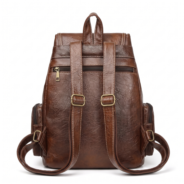 Women's Faux Leather Drawstring Backpack, back view
