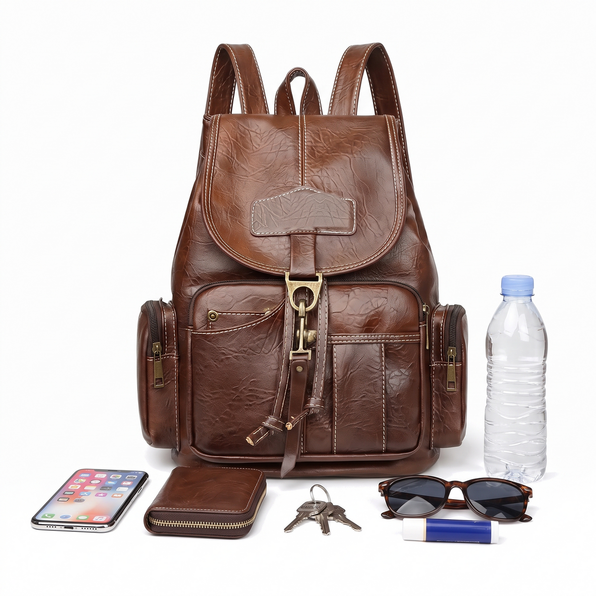 Women's Faux Leather Drawstring Backpack, what fits inside